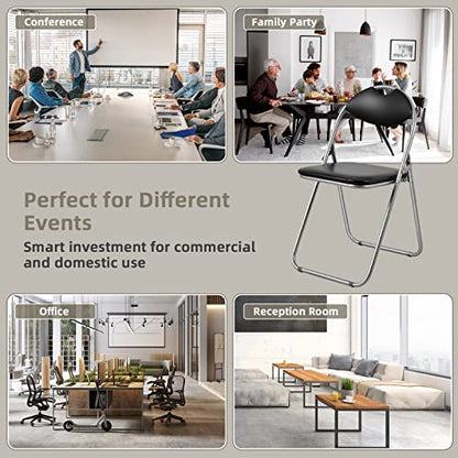 GIANTEX 6-Pack Folding Chairs Set - Waiting Room Chairs with Padded Seats and Carrying Handle for Desks Home Office Steel Guest Reception Party Poker Stackable Conference Chairs Pack of 6