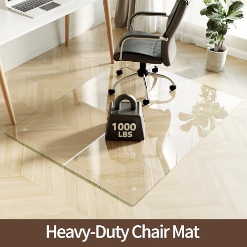Koonmi Tempered Glass Chair Mat 60"x48" - Premium Office Chair Mat for Hardwood Floors & Low-Pile Carpet with 4 Non-Slip Pads - Thick Scratch-Resistant Surface - size: 48*60