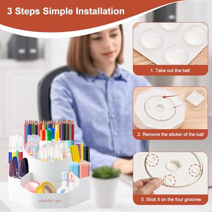 Rotating Desk Pen Organizer, 13 Storage Slots, Large Capacity Pen & Marker Holder, Multifunctional Desktop Organizer for Stationery, Cosmetics, and Kitchen (White)