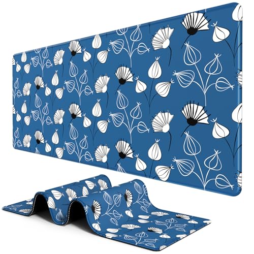 BOSOBO Large Mouse Pad, Desk Pad, XXL XL Extended Gaming Mouse Pad, Desk Mat for Office & Home, Long Keyboard Mat, Huge Mouse Pad, Desktop Full Cover 31.5 x 11.8 Inches, Minimalist Blue White Flowers - color: Minimalist Blue White Flowers, size: 11.8L x 3