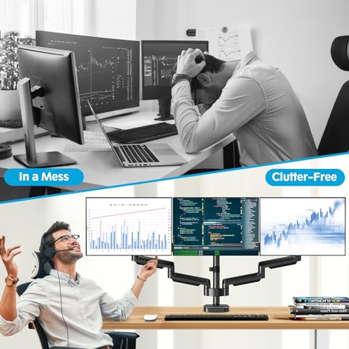 MOUNTUP Triple Monitor Mount for 17-32 inch Screens, Full Motion Triple Monitor Stand, 3 Monitors Desk Mount Holds 4.4-19.8 lbs Each, Clamp & Grommet Mounting, Black - size: Triple
