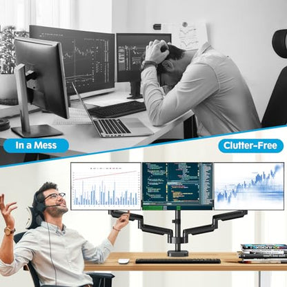 MOUNTUP Triple Monitor Mount for 17-32 inch Screens, Full Motion Triple Monitor Stand, 3 Monitors Desk Mount Holds 4.4-19.8 lbs Each, Clamp & Grommet Mounting, Black - size: Triple