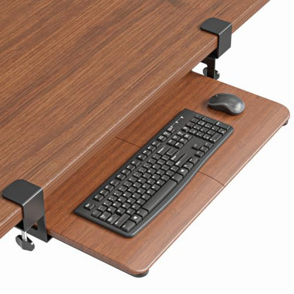BONTEC KMT01 Under Desk Keyboard Tray, Pull-Out Keyboard & Mouse Platform with C-Clamp, 25.6 x 11.8 in Space-Saving Ergonomic Slide-Out Drawer, Walnut - color: Walnut, size: 25.6" x 11.8"