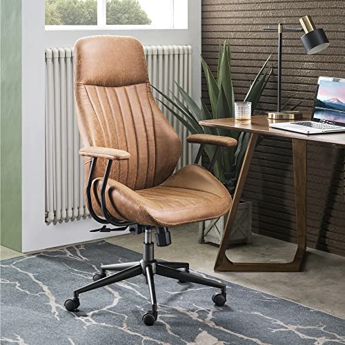 ovios Ergonomic Office Chair, High-Back Faux Suede Computer Executive Chair - color: Brown, size: High Back, Regular Cushion