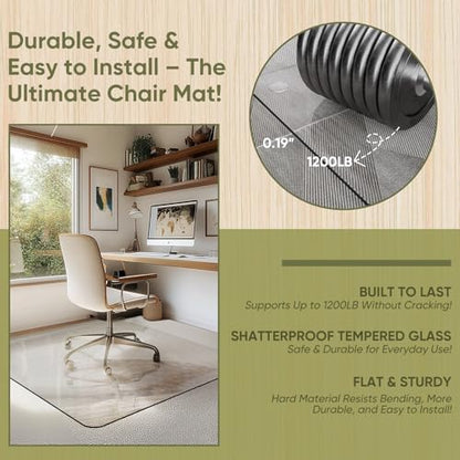 Office Chair Mat for Carpet & Hardwood, Upgraded 45" x 45" Tempered Glass Chair Mat for Office Home, with 4 Anti-Slip Pads - size: 45"x45"