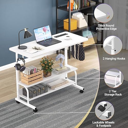 Armocity 32" Rolling Standing Desk with Charging Station for Couch Bed - color: White, size: 32''