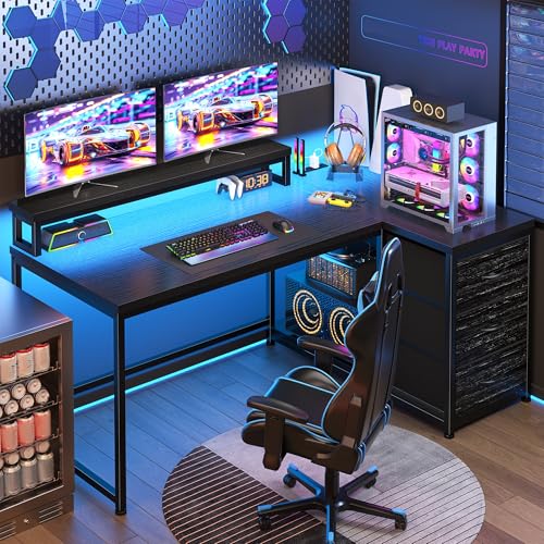 EnHomee 48" Gaming Desk with 3 Storage Drawers & LED for Teen Gamers | PC Desk with 3 Drawers; Organize Stationery and Gaming Gear for Tidy Teen Gaming, 40-Mode RGB LED,Adjust the Lighting, Black - color: Black, size: 48inch