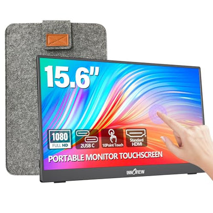 InnoView 15.6" Portable Monitor 60Hz Touchscreen 1080P 10-Point Touch Screen Monitor Portable with Protective Sleeve Built-in Stand, 1200:1 HDMI USB C Travel Monitors for Laptop, PC, Phone - size: 15.6 inch