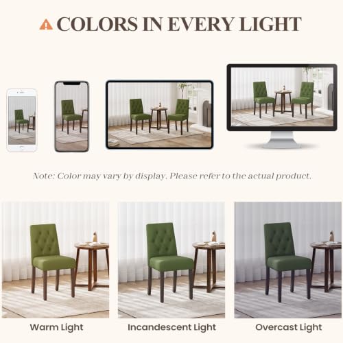 Upholstered Dining Chairs Set of 2, Modern Fabric Dining Chairs with Tufted Design, Kitchen Side Chairs, Farmhouse Dinner Chair with Wood Legs for Kitchen Restaurant Living Room, Green - color: Green, size: Set of 2