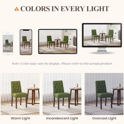 Upholstered Dining Chairs Set of 6, Modern Fabric Dining Chairs with Tufted Design, Kitchen Side Chairs, Farmhouse Dinner Chair with Wood Legs for Kitchen Restaurant Living Room, Green - color: Green, size: Set of 6