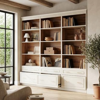 LITTLE TREE 72" Tall White Bookcase, 5-Tier Office Bookself with File Cabinet Drawers,Modern Floor Standing Storage Filing Cabinet Book Shelf for Living Room,Bedroom(2 Piece,White) - color: White