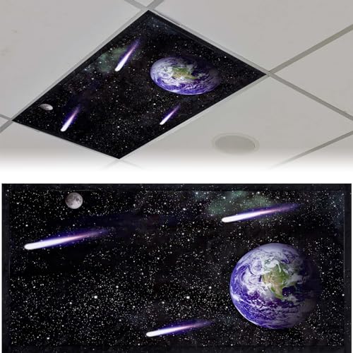 Patelai 4x2 Feet Light Covers for Classroom, Magnetic,Earth | Sky Cloud Print for Office Decor, Drop Ceiling Compatible, 10 Magnets Included, Filters Harsh Fluorescent Lighting - style: Earth