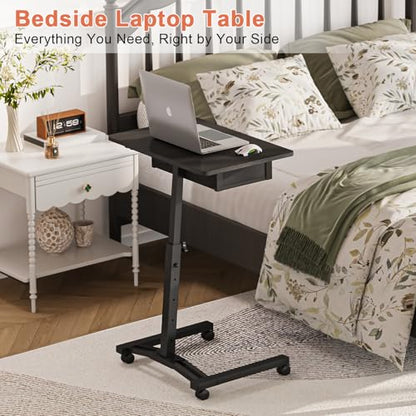 Rolling Adjustable Height Standing Desk With Drawers, Small Mobile Laptop Desk Cart On Wheels For Small Spaces Home Office, Portable Sitting Laptop Table For Bed Couch Load Up To 60LBS, Sturdy, Black - color: Black
