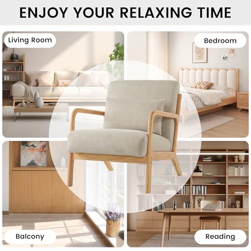Mid Century Modern Accent Chair with Lumbar Pillow, Upholstered Chair for Living Room, Accent Chair with Solid Wood Frame Reading Chair Armchair for Bedroom Small Spaces, Grey, Set of 2 - color: Grey