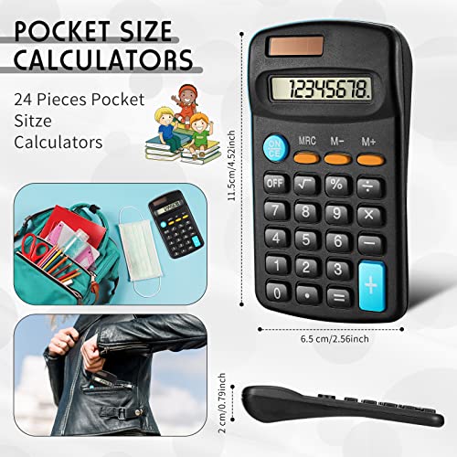 Flutesan 24 Pack Small Pocket Calculators Bulk for Students School,Black | Pocket size mini design, solar & battery dual powered, school classroom office home use