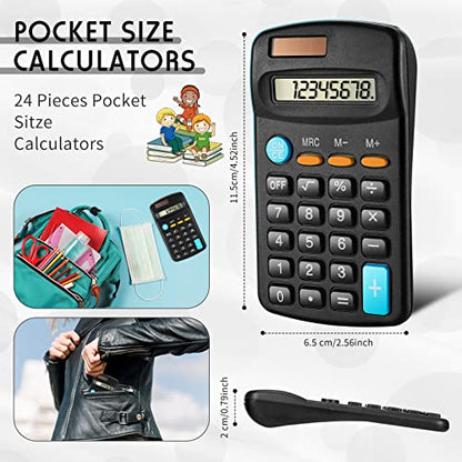 Flutesan 24 Pack Small Pocket Calculators Bulk for Students School,Black | Pocket size mini design, solar & battery dual powered, school classroom office home use