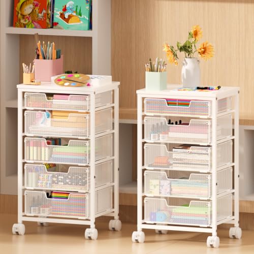 Sbanmao Utility Cart with 5 Drawers, Rolling Storage Cart with Wooden Tabletop and Lockable Wheels, Storage Drawer Cart with Drawers, Craft Cart for Bedroom, Classroom, Home, Office, White - color: White, size: 5 Drawers