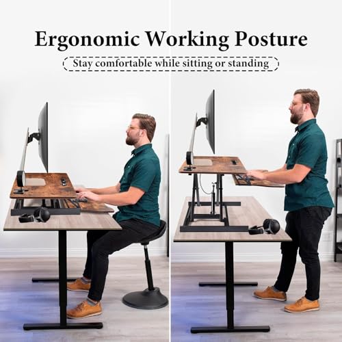 37-Inch Standing Desk Converter – Easy to Assemble, Height Adjustable, Gas Spring Lift, Dual Monitor Laptop Workstation with Spacious Keyboard Tray, Ergonomic Converter(Walnut - color: Walnut Brown