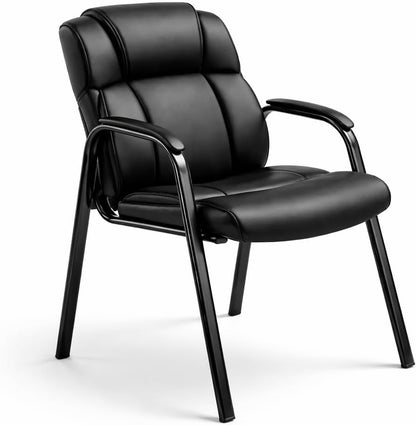 Waiting Room Chair, PU Leather Sled Base, Black | Office reception, conference rooms, clinics, padded armrests, metal frame, no wheel, high-density cushion, ergonomic backrest - color: Black, size: set of 1