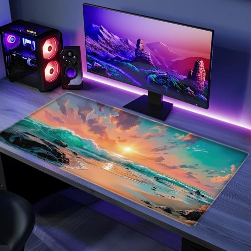 L&B Mercantile American Flag XXL Deskpad, Desk Mat for Computer Keyboard and Mouse – Patriotic USA Gaming Mousepad, Extra Long XL Mouse Pad for Laptop Office Desk. (Beach Sunset) - color: Beach Sunset