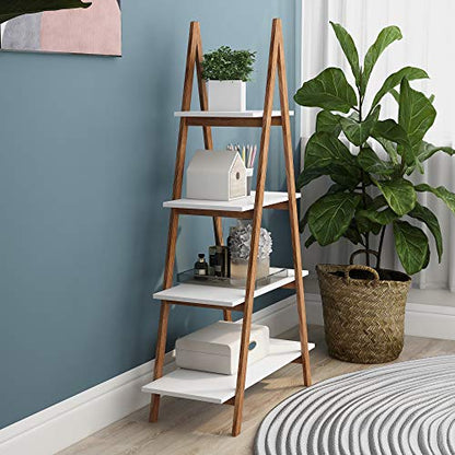 4 Tier Ladder Shelf, Industrial Bookshelf A-Shaped Bookcase, Ladder Bookshelf, Freestanding Storage Organizer Display Shelf, Multipurpose Storage Shelves Rack for Living Room Bedroom Home Office