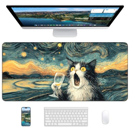 Mouse Pad 31.5x15.7in Large Desk Mat Non-Slip for Office - color: Shocked Cat, size: 31.5" x 15.7"