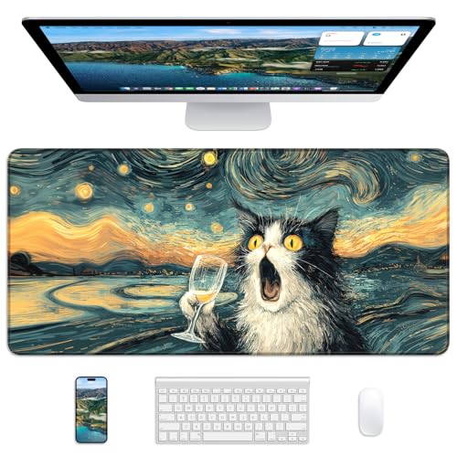 Mouse Pad 31.5x15.7in Large Desk Mat Non-Slip for Office - color: Shocked Cat, size: 31.5" x 15.7"