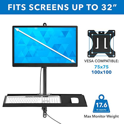 Mount-It! Single Monitor Arm Wall Mount Workstation with Keyboard Tray & CPU Holder, Height Adjustable Gas Spring Full Motion Computer Station, Fits 17–32” VESA 75x75 100x100, Black - size: Single Monitor