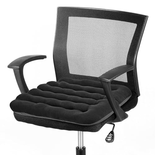 BUYUE Good Support Office Chair Cushion Padded, Soft Velvet Comfortable Non-Slip Seat Cushion for Computer Desk Kitchen Chair (1 Count, Black) - color: Black