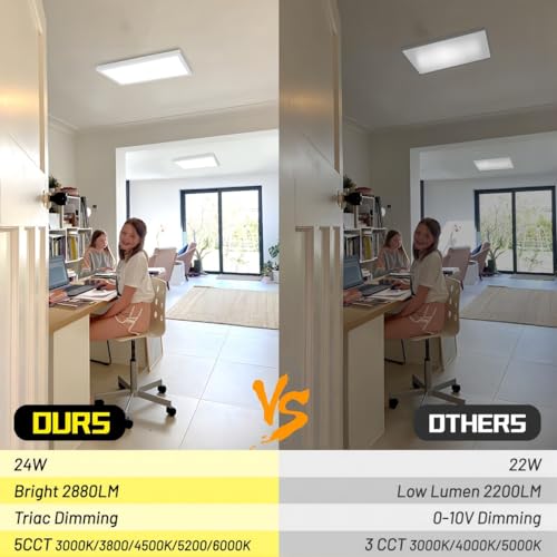 1x2 LED Flat Panel Light Surface Mount 2-Pack, Flush Mount Ceiling Light 24W 2880LM, 5CCT 3000K/3800K/4500K/5200K/6000K, Dimmable Panel Lights - color: White, size: 1Ft. x 2Ft. (2-PACK)