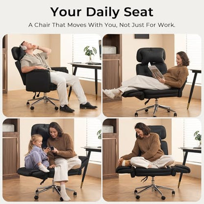 Big and Tall Ergonomic Office Chair, Criss Cross Desk Chair with Pivot Arms | High Back Executive Leather Chair with Spring Seat, Wide Computer Gaming Chair for Home, Makeup & Bedroom, Black, 49.6”H×22”W - color: Black, size: 49.6”H×22”W