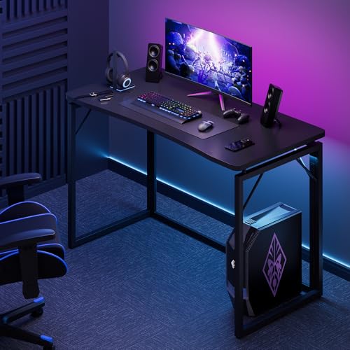 JOYMOOP 47.2" Black Folding Desk, No Assembly, Wooden Top, Large Size - color: Black, size: 47.2" Width
