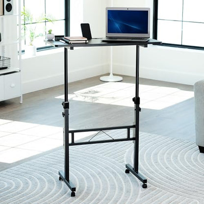 VIVO Mobile 32 x 16 inch Computer Workstation, Standing Portable Desk with Wheels for Laptop Work, Home Office, Black, CART-V02A