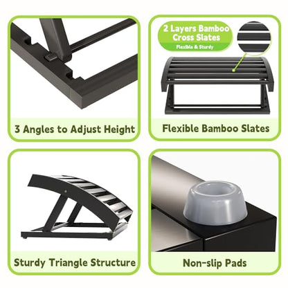 Foot Rest for Under Desk at Work - Adjustable Black Bamboo Footrest for Office and Couch