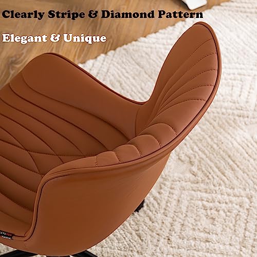 YOUTASTE Coffee Brown Office Chair Modern Armless Desk Chair with Wheels Adjustable Swivel Rocking Rolling Computer Study Chairs Faux Leather Sewing Chairs with Back Stylish Vanity Chair - color: Coffee Brown