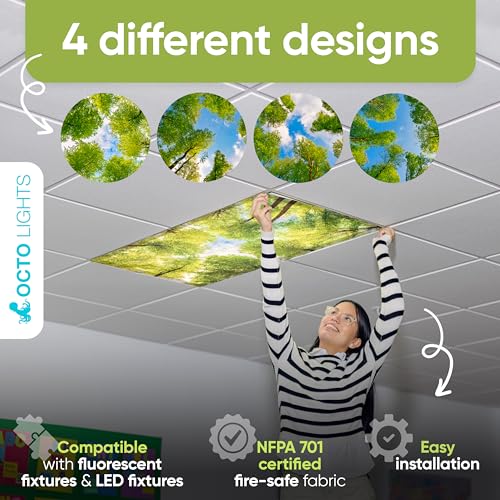 Fluorescent Light Covers for Ceiling Lights Classroom Magnetic Tree 4pk - color: Forest Trees