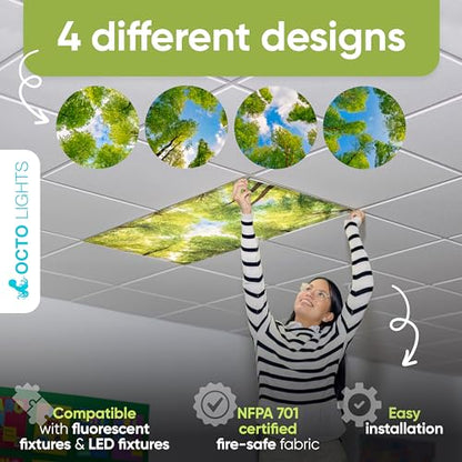 Fluorescent Light Covers for Ceiling Lights Classroom Magnetic Tree 4pk - color: Forest Trees