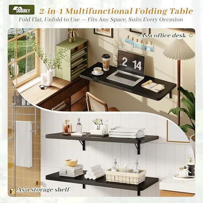 Dogsky Floating Wall Desk 36" x 14" - 200 lbs Heavy Duty Solid Pine - color: Black, size: 36" x 14"