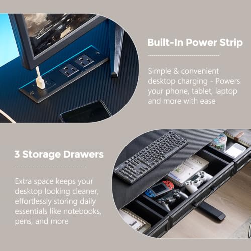 Electric Standing Desk with 3 Storage Drawers, 55x22 Inch Wood Adjustable Height Computer Desk w/One-Piece Desktop, Sit to Stand Up,Power Outlets, Gaming Table for Home Office and Study, Black - color: Black