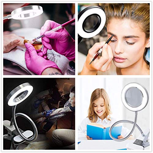 Pinkiou Clip on Lamp Desk Lamp with Clamp for Night Reading Nail Art Makeup Salon LED USB Book Light Clip Clamp Lamp 360°Flexible Gooseneck Bed Lamp 3 Color Models