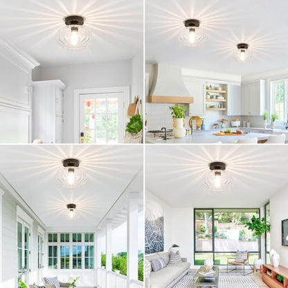 Tbaoinal Semi Flush Mount Ceiling Light with Diamond Glass Shade, 36-Faceted Panels Create Starburst Effect, 1200LM LED Bulb Included Matte Black Ideal for Hallway Entryway Kitchen Bathroom Bedroom - color: Matte Black