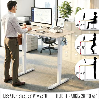 SHW 55 x 28 Electric Height Adjustable Standing Desk w/Drawer, Maple - color: Maple, size: 55-Inch