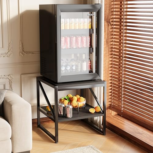 Mexin 20 Inch Square End Table, Mini Fridge Stand with 2-Tier Storage Shelf, High Load Capacity Printer Table for Living Room Bedroom, Black - color: Black, size: No Usb