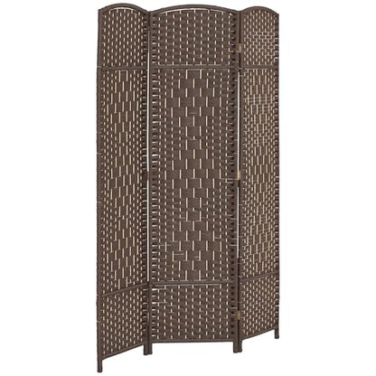 HOMCOM 3 Panel Room Divider 6 Ft Privacy Screen Hand-Woven Brown | Folding PP Wall Partition, Pine Wood Frame, Freestanding Room Separator, Bedroom Home Office, No Assembly - color: Brown, size: 3 Panel