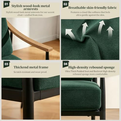 RNKSFX Modern Accent Chairs Set of 2 for Living Room Bedroom Mid Century Arm Chairs Upholstered Office Accent Chairs Comfy Waiting Room Chairs with Metal Frame, Green - color: Green