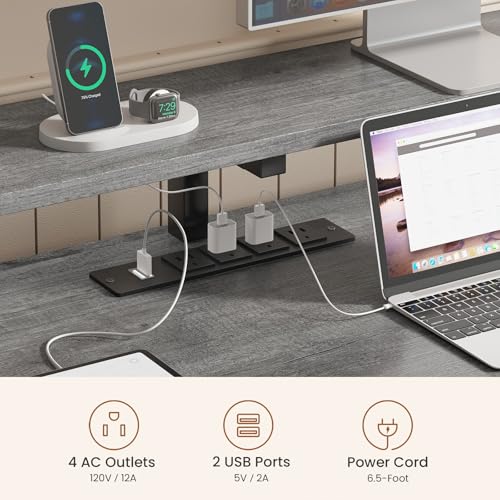 SEDETA 66'' Computer Desk with 5 Drawer, Power Outlet for Home Office - color: Grey, size: 67X18.5inch