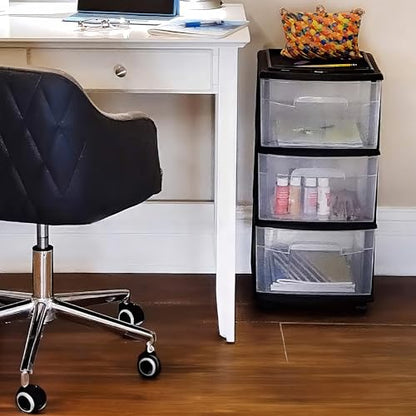HOMZ Drawer Tower, 3-Tier Storage Cart with Removable Wheels, Black Frame - color: Black, size: 1 Pack
