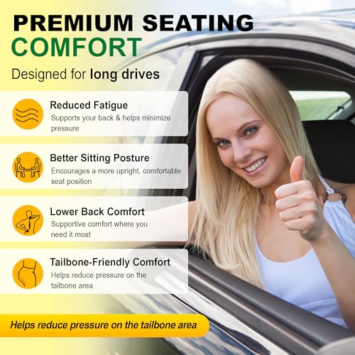 kingphenix 3-Piece Memory Foam Car Seat Cushion Set for Driving Comfort | 2 Front Seat Cushions and 1 Rear Bench Pad, 1.2-Inch Memory Foam, Non-Slip Bottom for Sedan, SUV, Truck and Van, Black - color: Black, size: Full Set (2 Front + 1 Rear Bench)