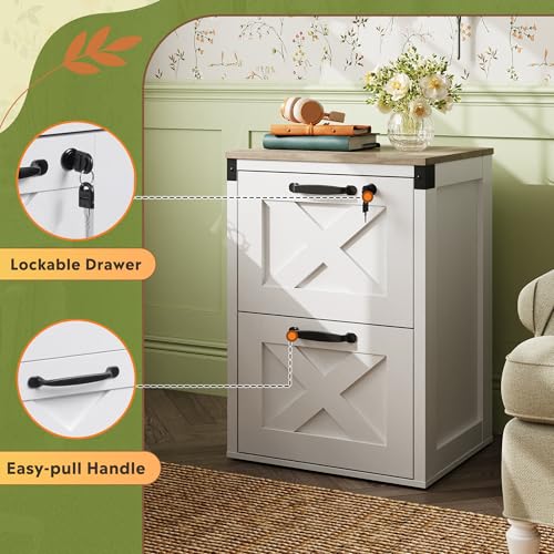 DEVAISE 2-Drawer File Cabinet with Lock, Wood Office Filing Cabinets, White - color: White