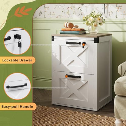 DEVAISE 2-Drawer File Cabinet with Lock, Wood Office Filing Cabinets, White - color: White